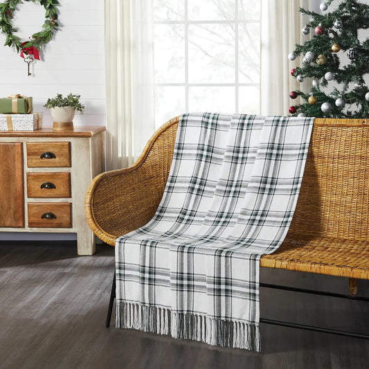 Harper Plaid Green White woven throw