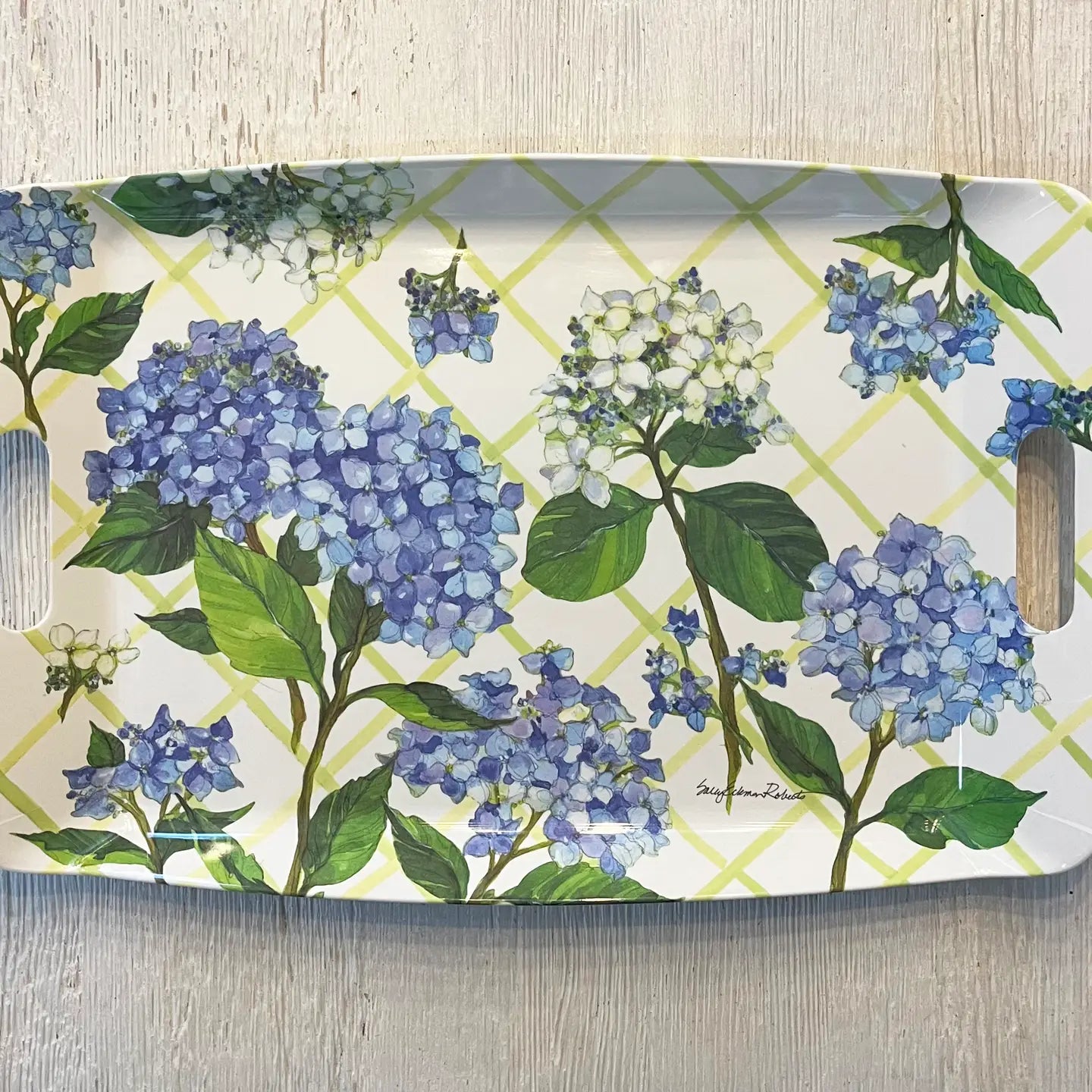 Hydrangea Lattice Floral Bamboo Serving Tray