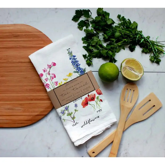 Watercolor Wildflower Chart Flour Sack Tea Towel