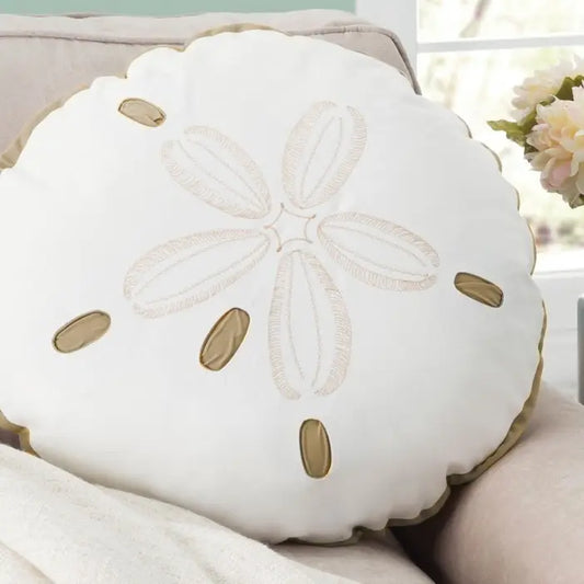 Sand Dollar Shaped Pillow - Beige/White