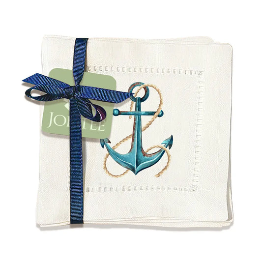 Hemstitch Napkins - Watercolor Anchor