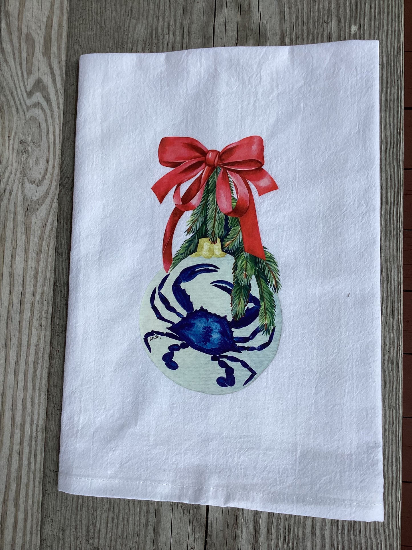 Christmas Blue & White Crab Orn Flour Sack