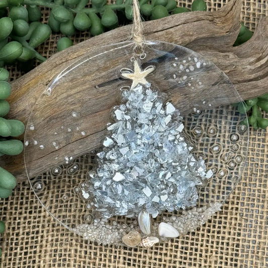 Coastal Christmas Ornament-Silver with Shells