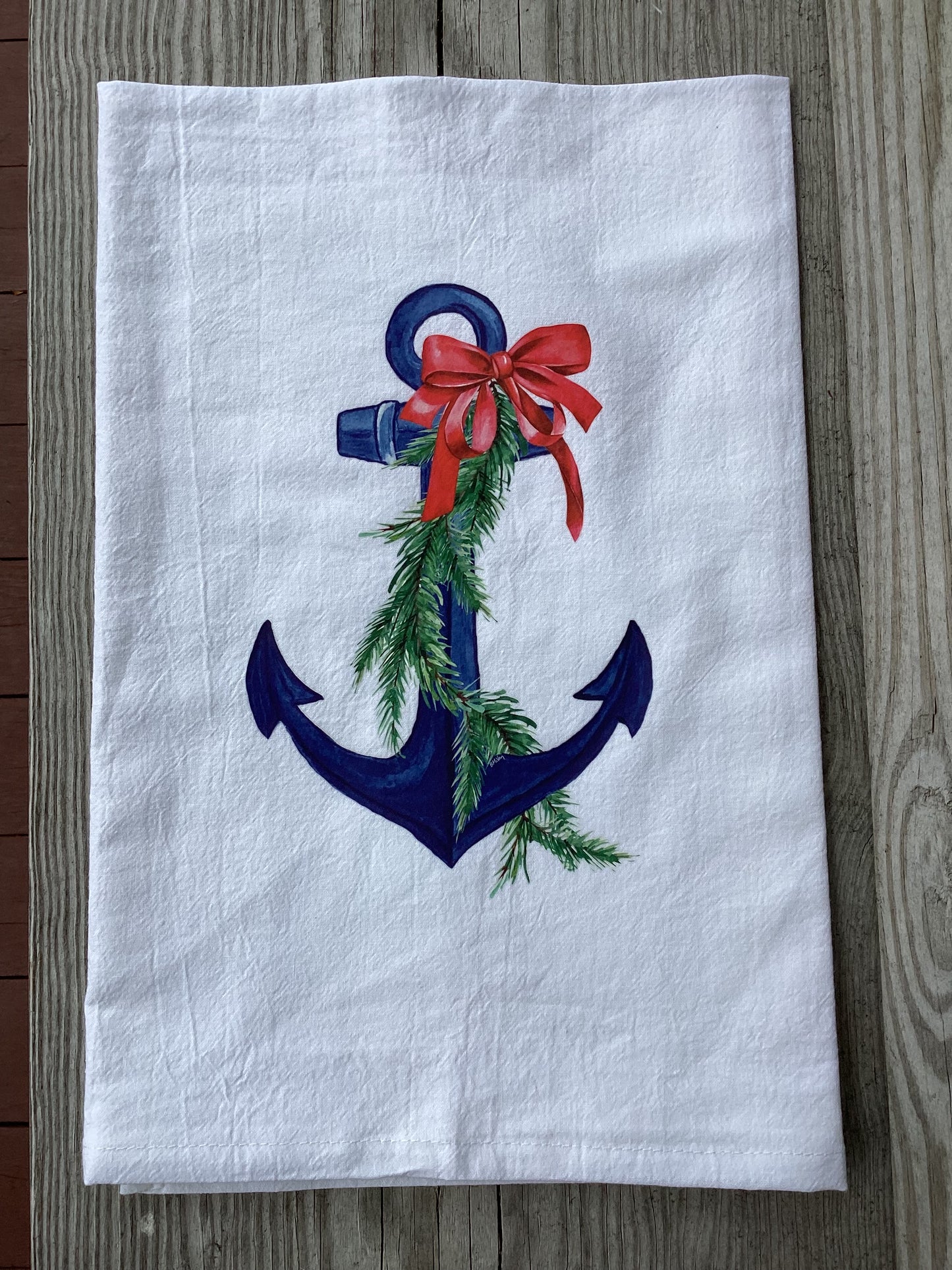 Christmas Blue & White Anchor Flour Sack