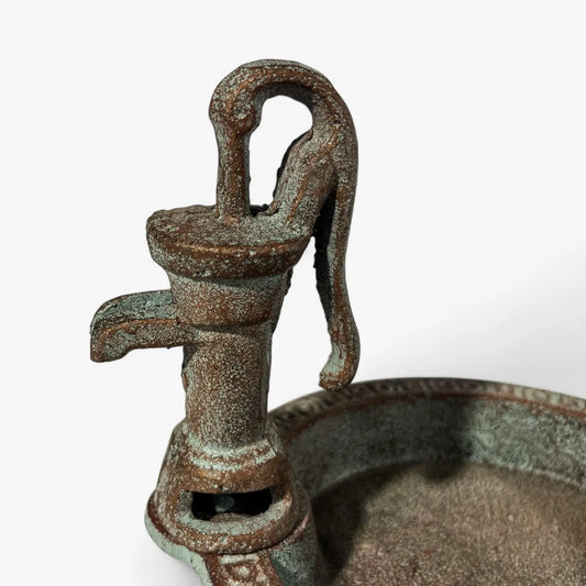 Water Pump Bird Bath, Rustic Cast Iron