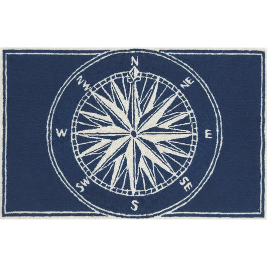 Front Porch Compass Indoor/Outdoor Rug, Navy, 2' x 3"