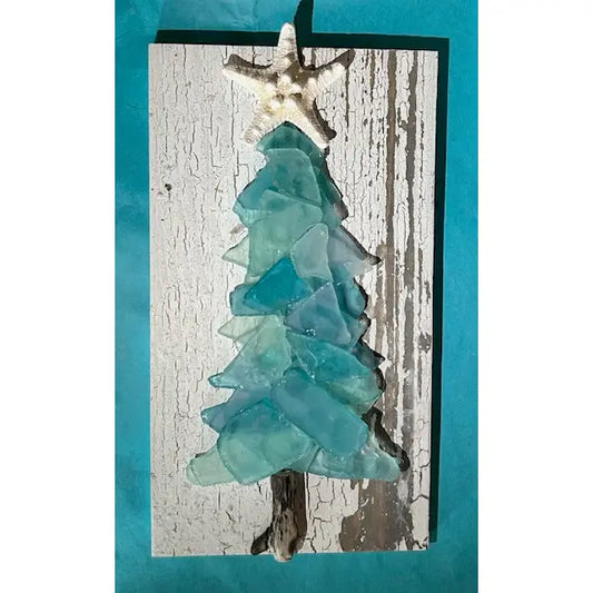 Shabby Plank Seaglass Christmas Tree-12 inch/Cobalt