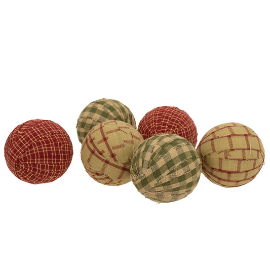 Set of 6 - Primitive Gingham Rag Balls