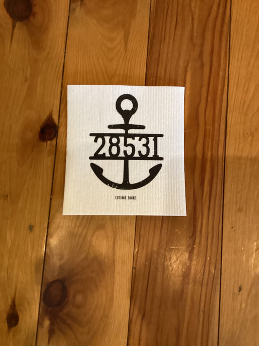 Distressed Anchor w/Zip Code Harkers Island Swedish Dish Cloth