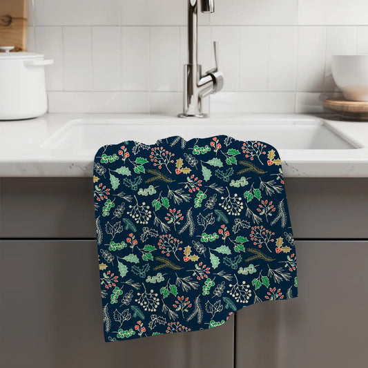Christmas Navy Garland Kitchen Tea Towel