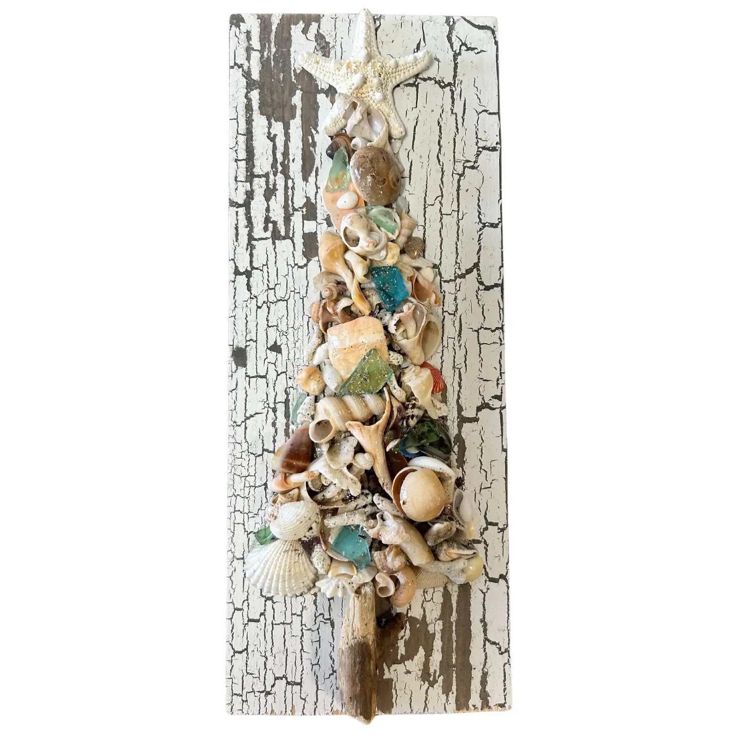 Shabby Plank Seashell Christmas Tree-12 inch-white board