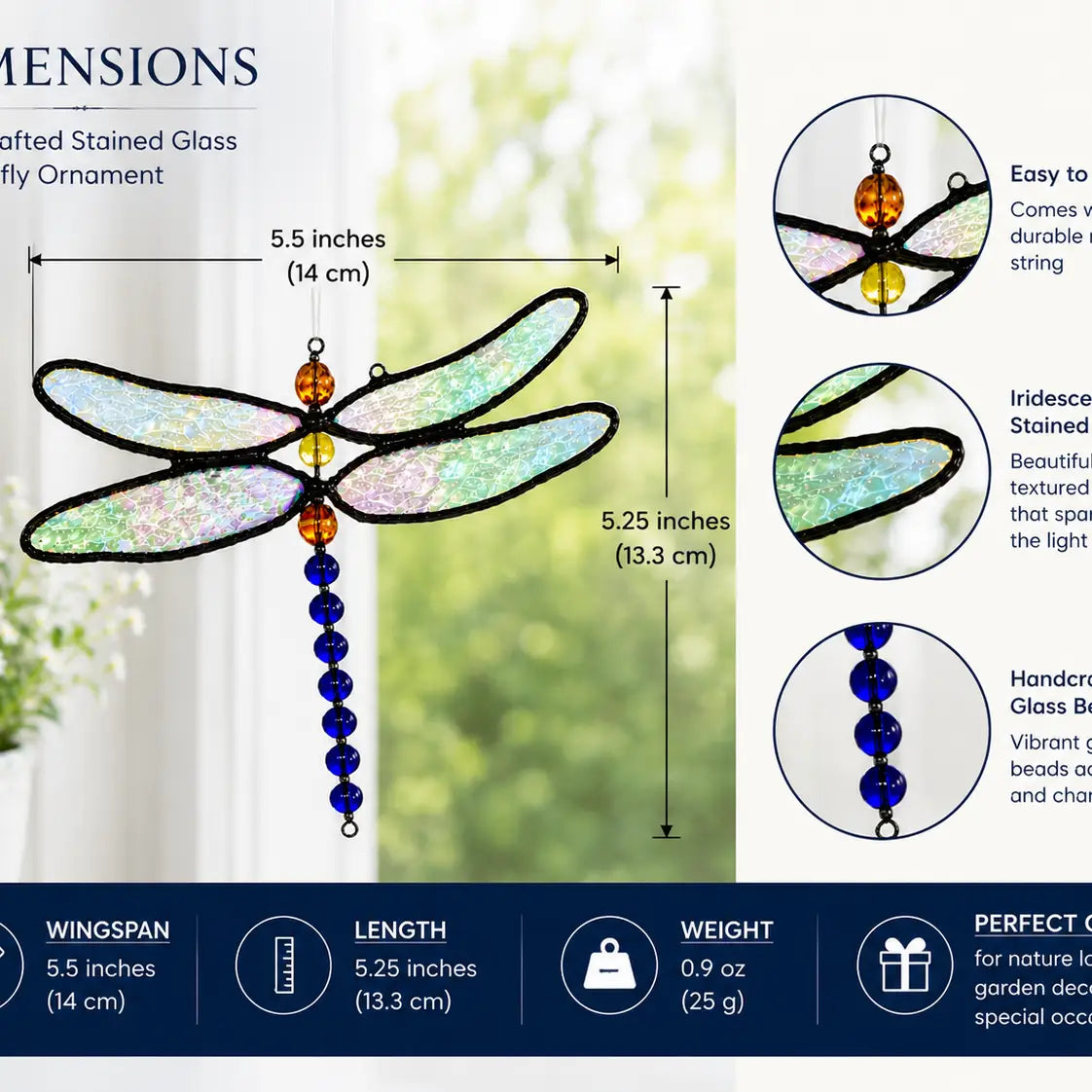 Iridescent Glass Dragonfly Suncatcher