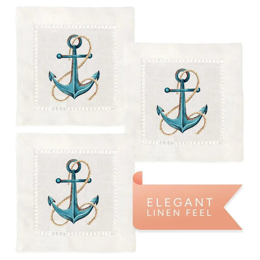 Hemstitch Napkins - Watercolor Anchor