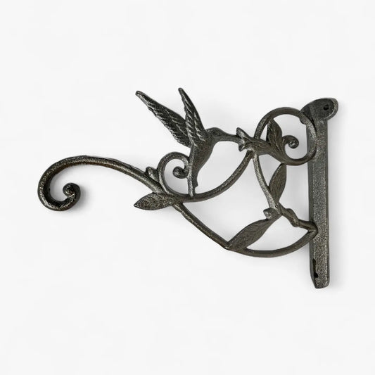 Hummingbird Plant Hanger, Cast Iron Wall Bracket, Natural Iron