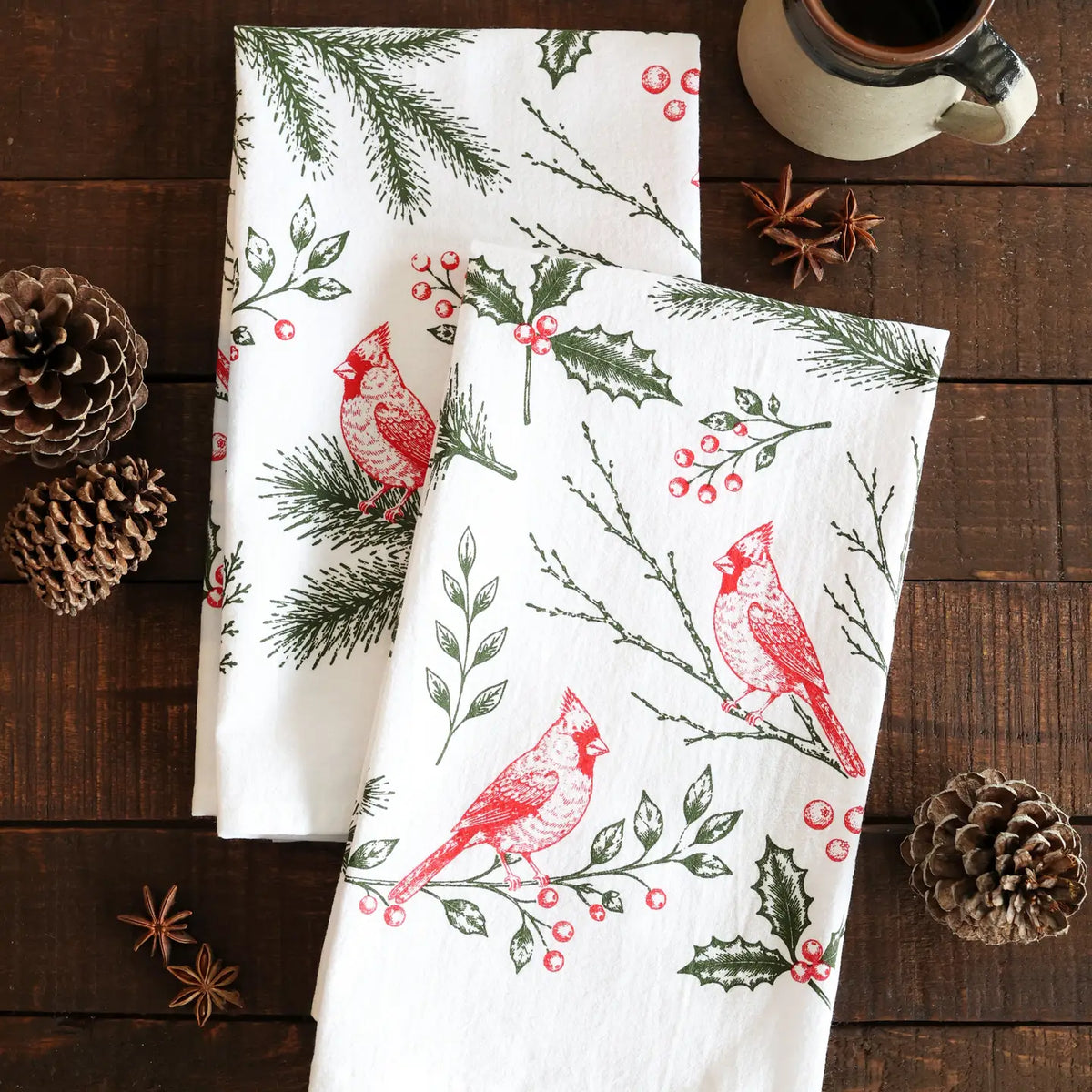 Winter Cardinal tea towel