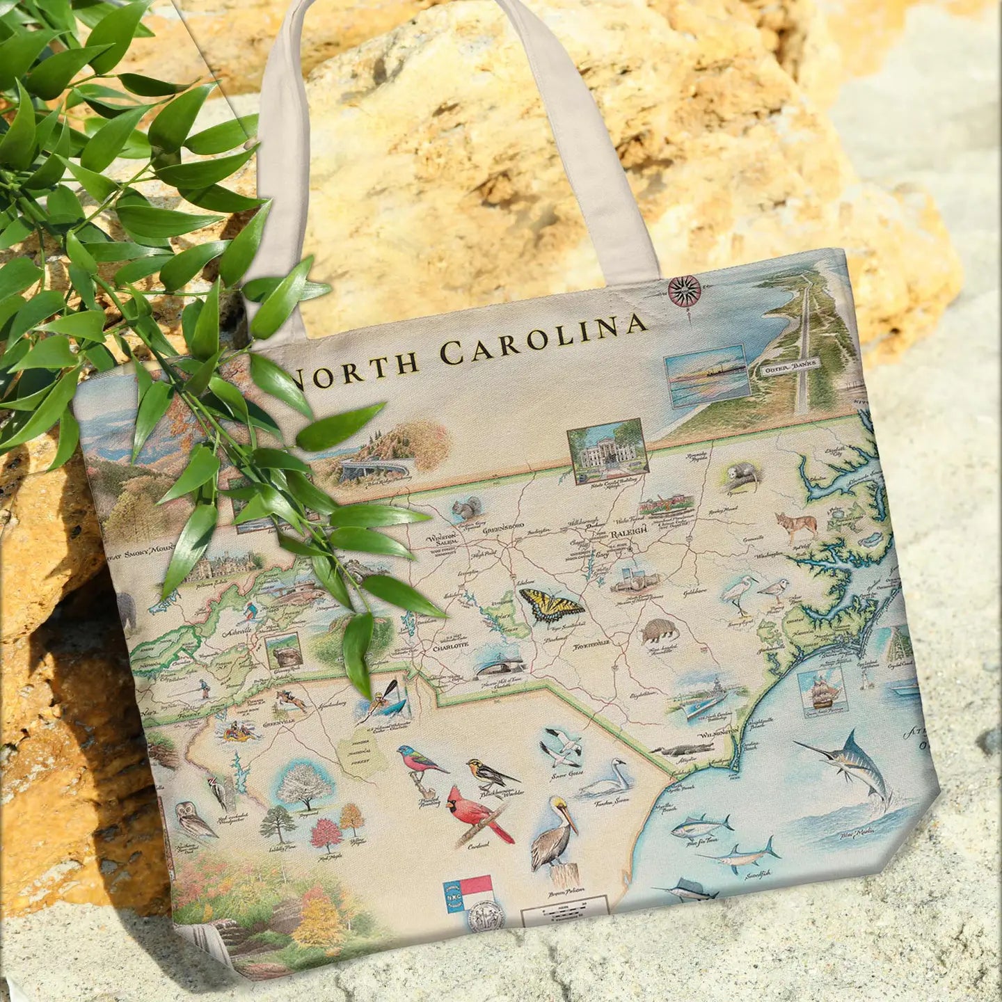 NC State Map Canvas Tote Bag