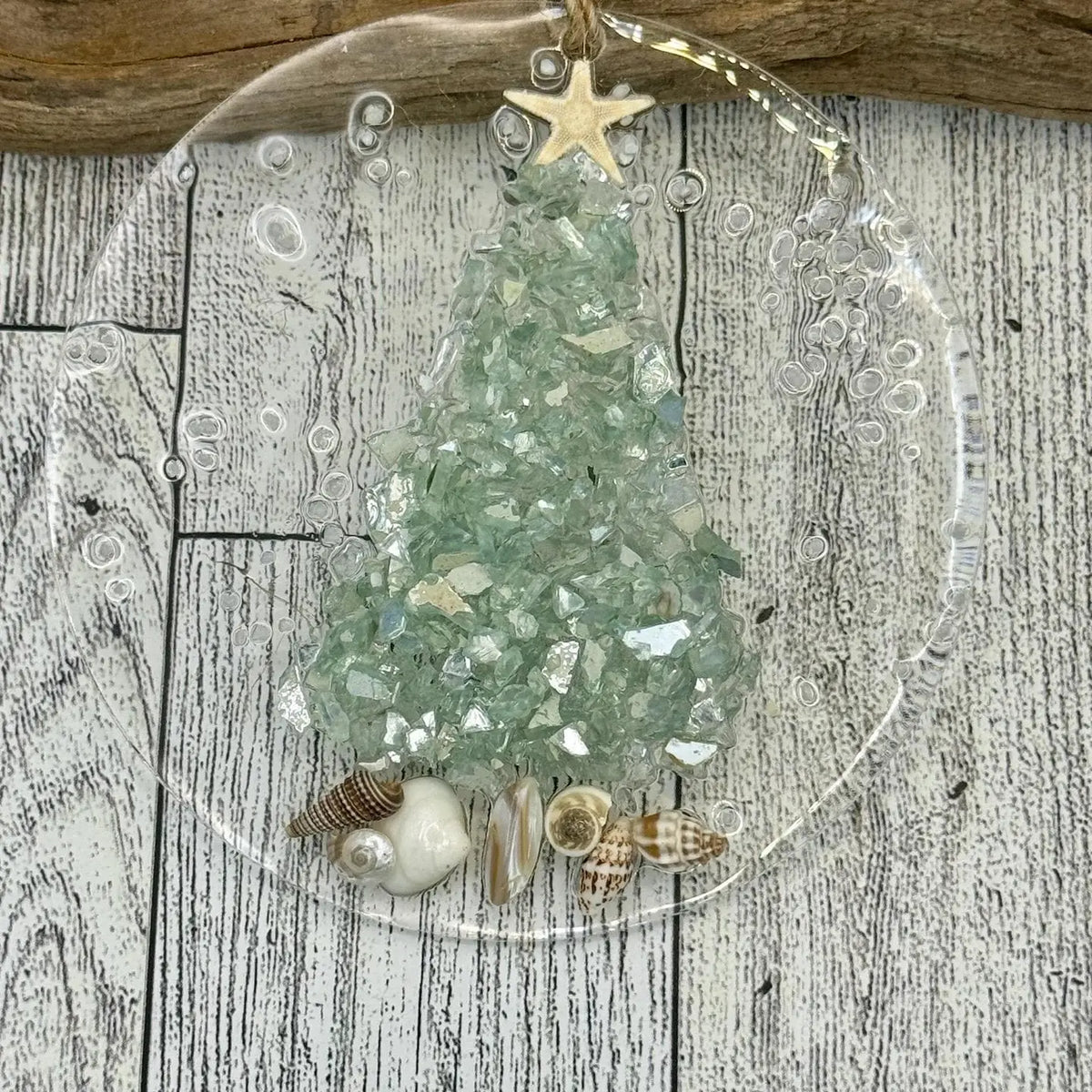 Coastal Christmas Orn. Aqua Christmas Tree w/Shells