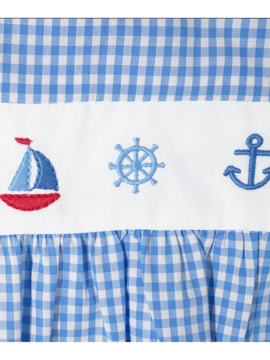 Blue Gingham Nautical Romper, Little Girls