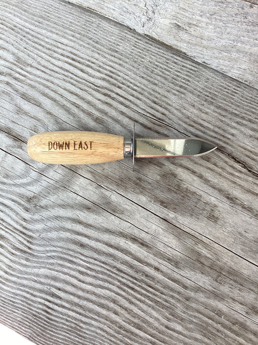 Wooden Handle Oyster Shucker Engraved Down East