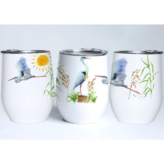 Heron Coastal Birds Wine Tumbler, "Down East Carteret County"
