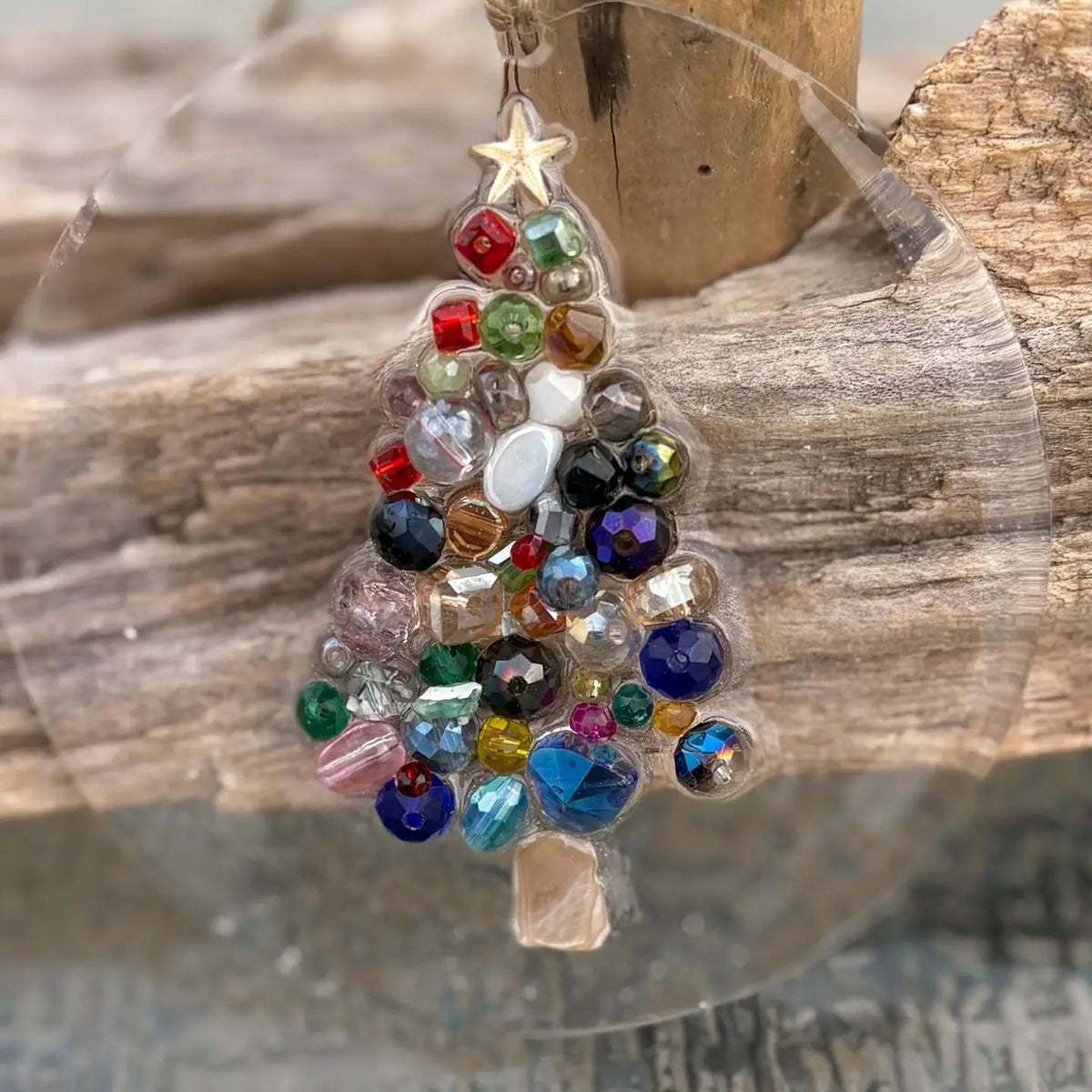 Handmade Beaded Resin & Glass Christmas Tree Multi