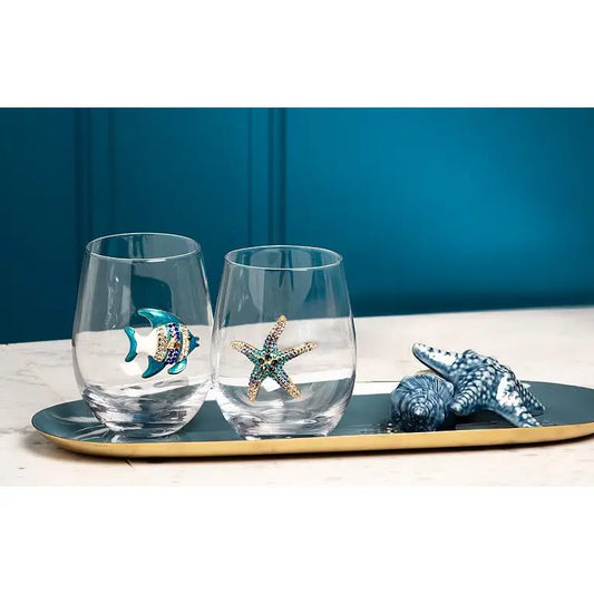 Stemless wine glass with jewel starfish
