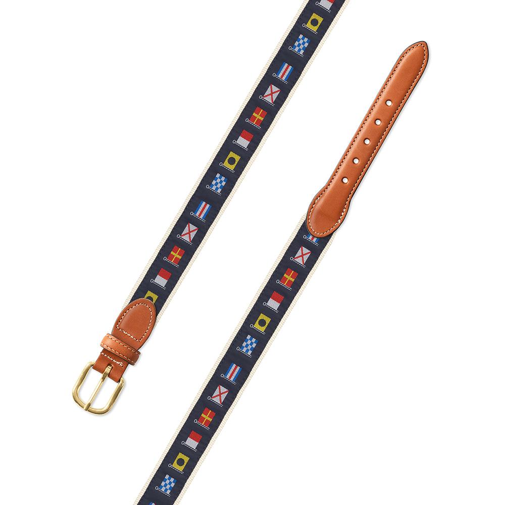 Nautical Flag Motif Leather tab Belt, 32"