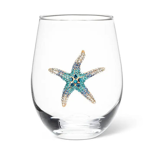 Stemless wine glass with jewel starfish