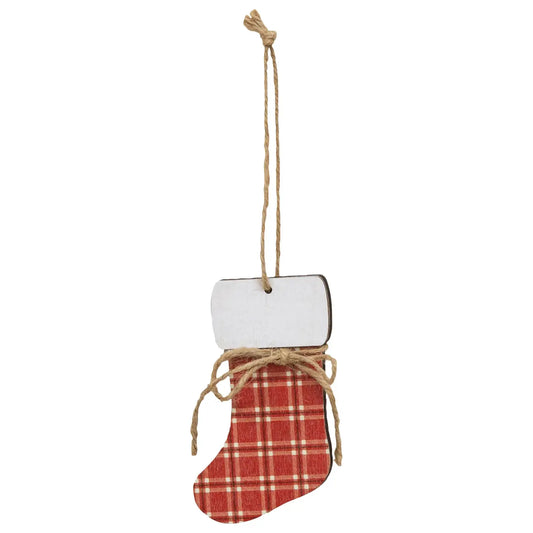 Red Plaid Stocking Ornament with Jute
