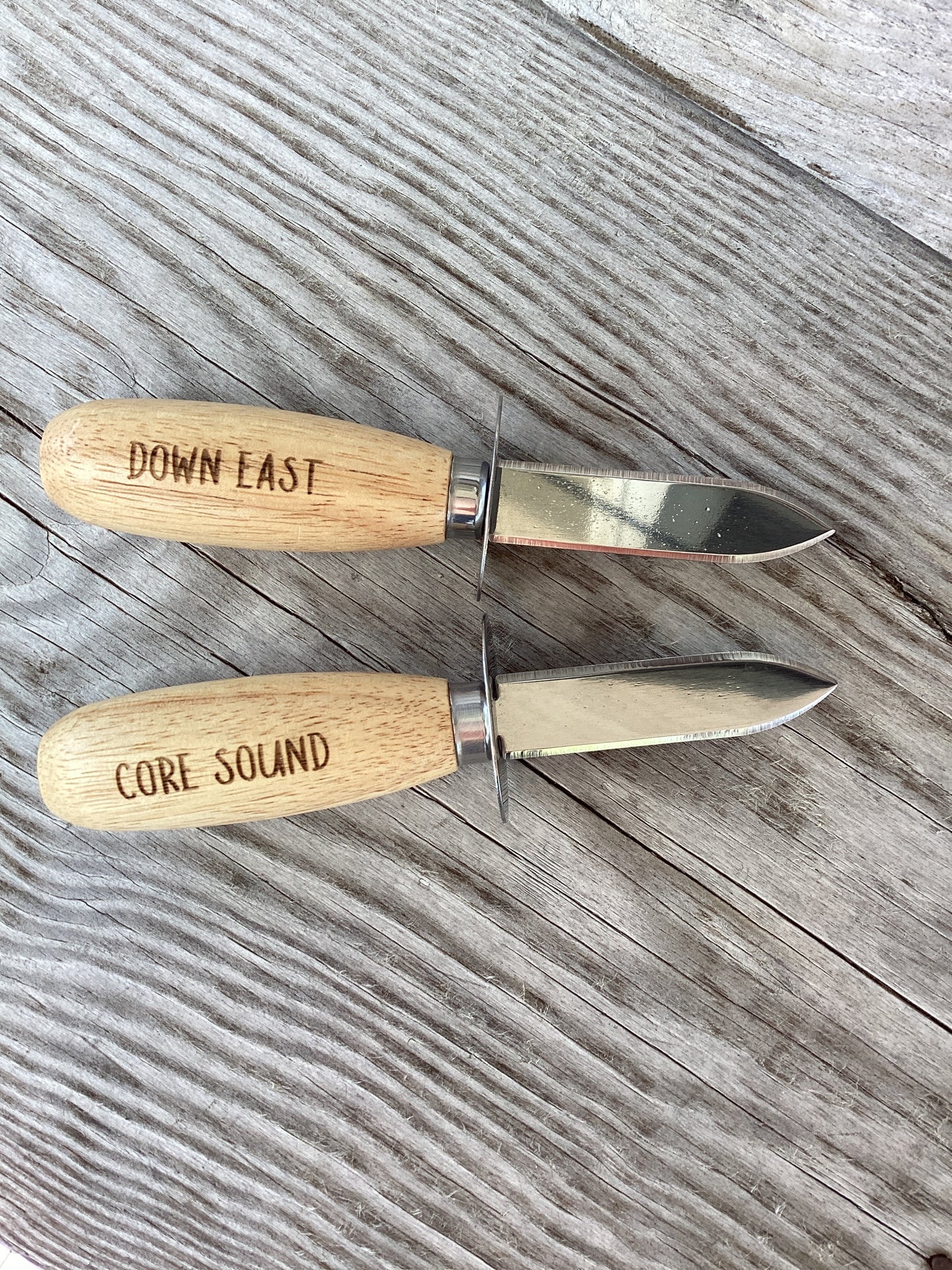 Wooden Handle Oyster Shucker Engraved Core Sound