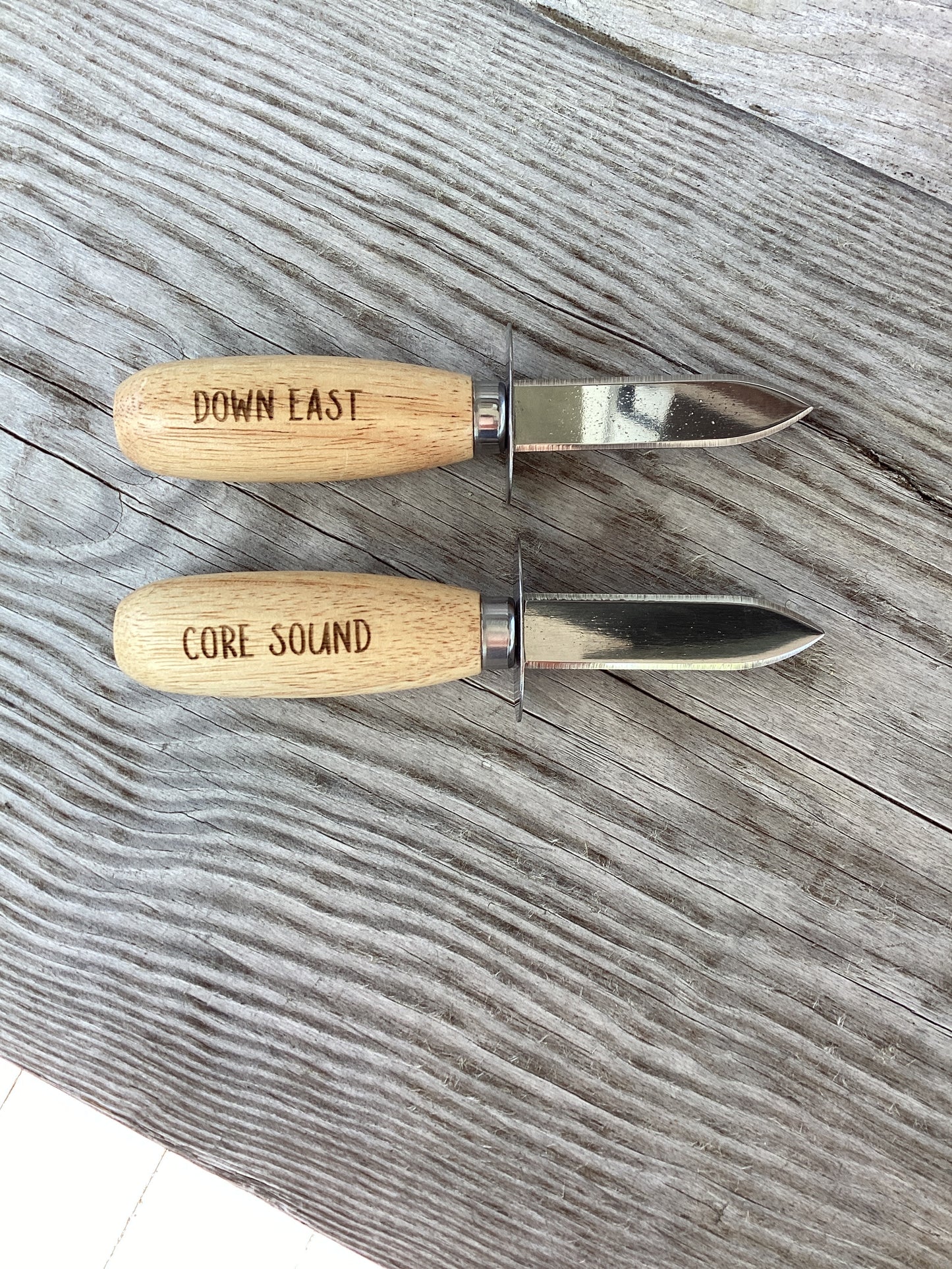 Wooden Handle Oyster Shucker Engraved Down East