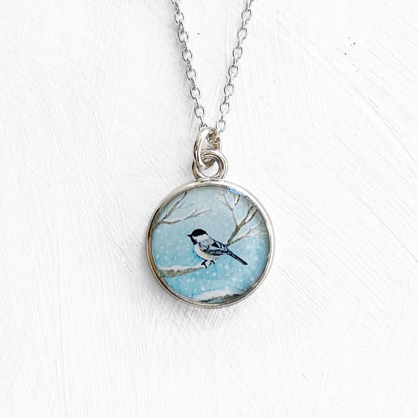 Chickadee Silver Necklace 18"