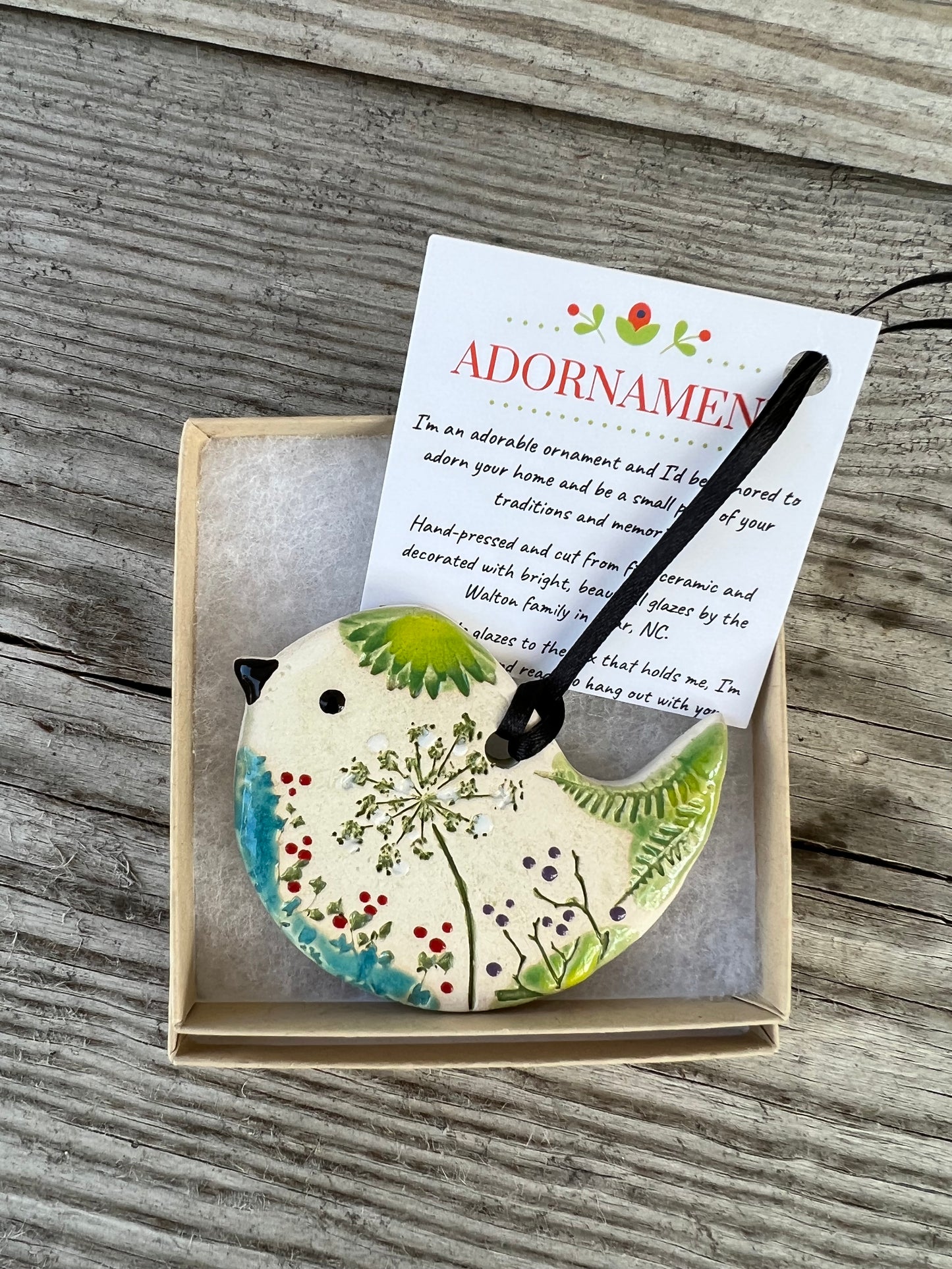 Bird Pressed Flowers Pottery - Ornament
