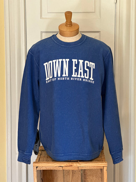 Down East LS Crew-Neck Oversized Corded Top, Royal/White