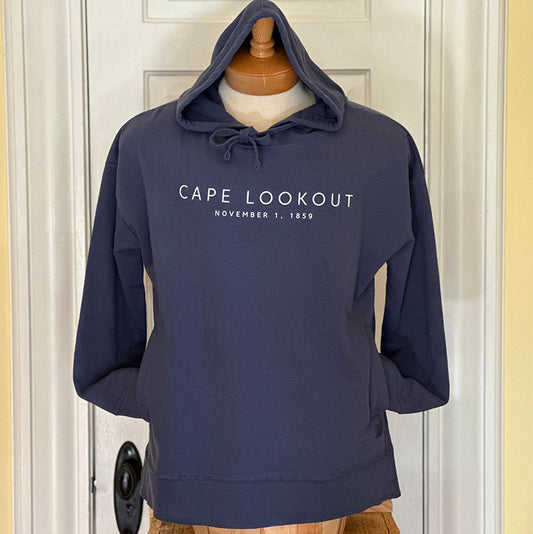 Cape Lookout "Salty Tour" LS Hooded, Denim/White