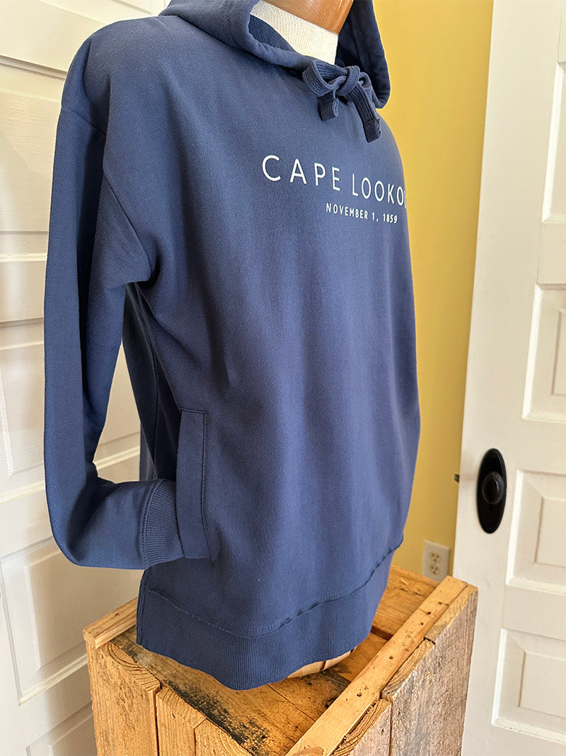 Cape Lookout "Salty Tour" LS Hooded, Denim/White