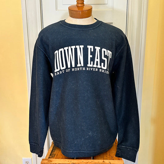 Down East LS Crew-Neck Oversized Corded Top, Navy/White