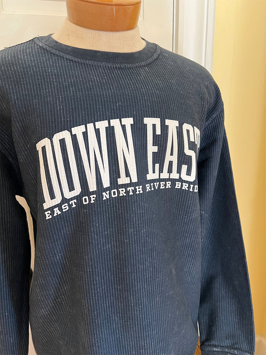 Down East LS Crew-Neck Oversized Corded Top, Navy/White
