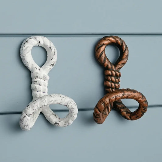 Nautical Rope Wall Hooks, Cast Iron Set of 2