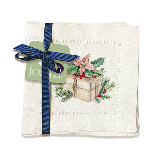 Christmas Gift Box Hemstitch Napkins