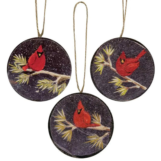 Cardinal Round Wooden Christmas Ornament