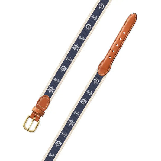 Anchor Motif Leather Tab Belt, 34"