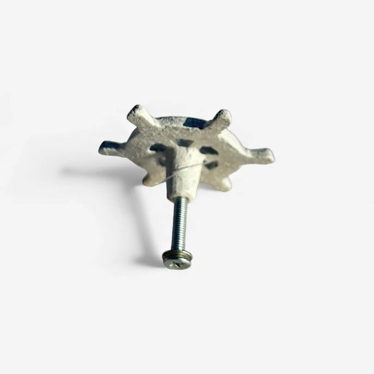 Ship Wheel Cabinet Knob, Distressed White Cast Iron Drawer Pull