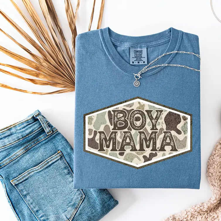 Camo Mama's Boy Shirt, Carolina Blue, Long Sleeve