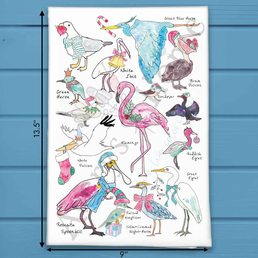 Christmas Coastal Birds tea towel