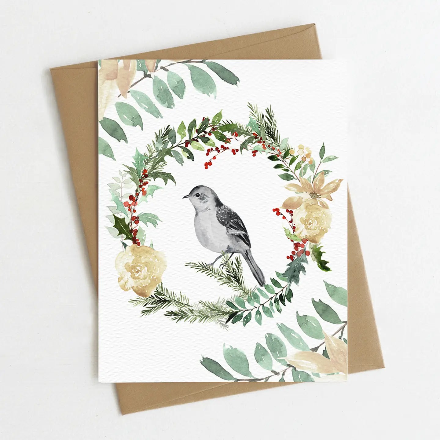 Happy Holiday Card, Christmas Winter Bird, Greeney