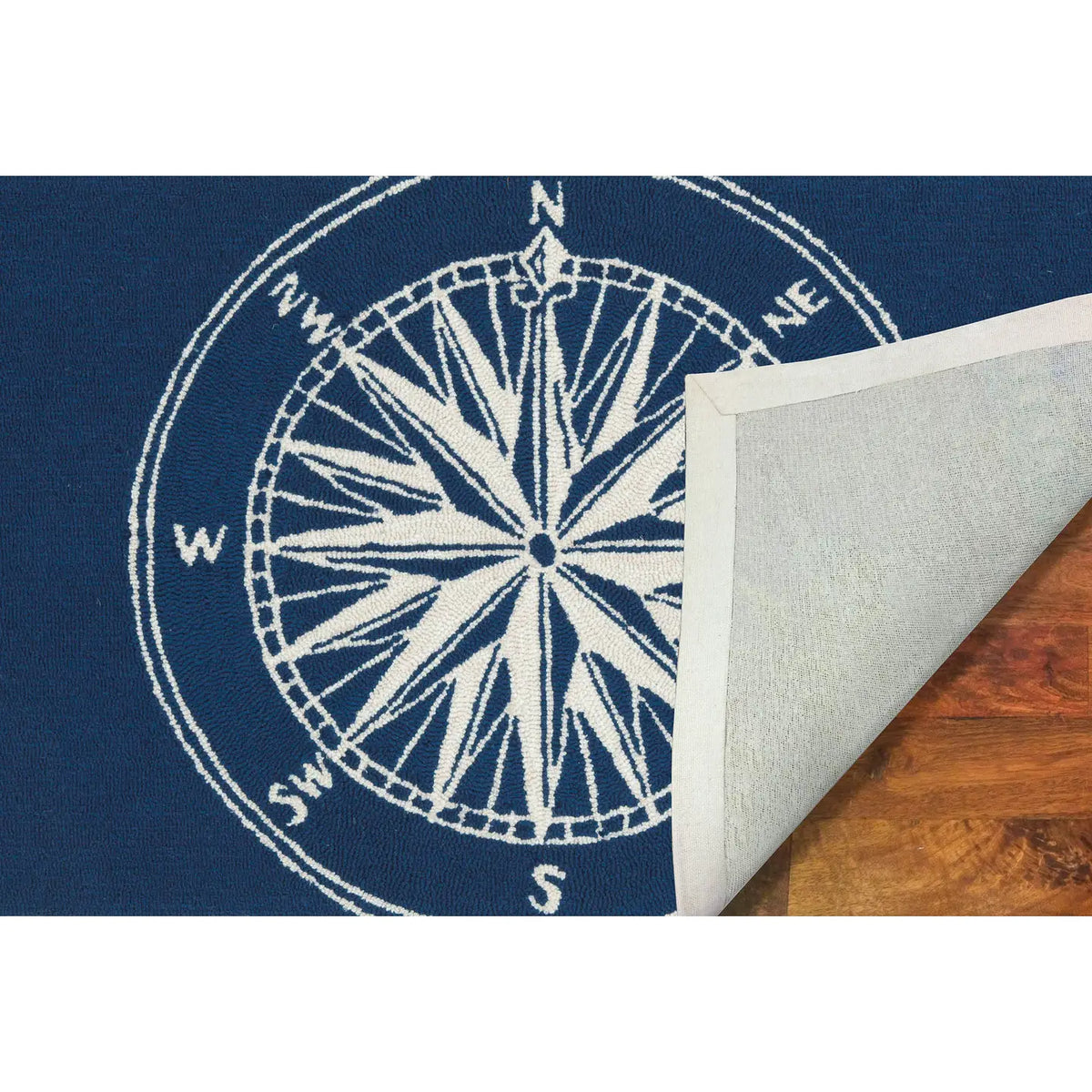 Front Porch Compass Indoor/Outdoor Rug, Navy, 2' x 3"