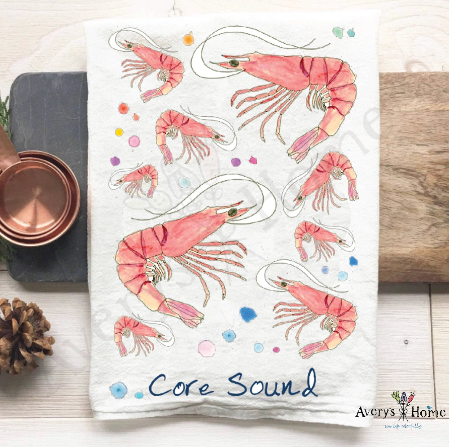 Shrimp "Core Sound" tea towel