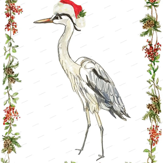 Holiday Heron with Border Kitchen Towel