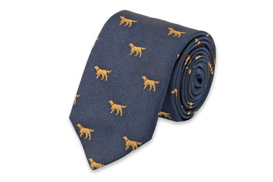 Yellow Labrador Dog Necktie - Navy